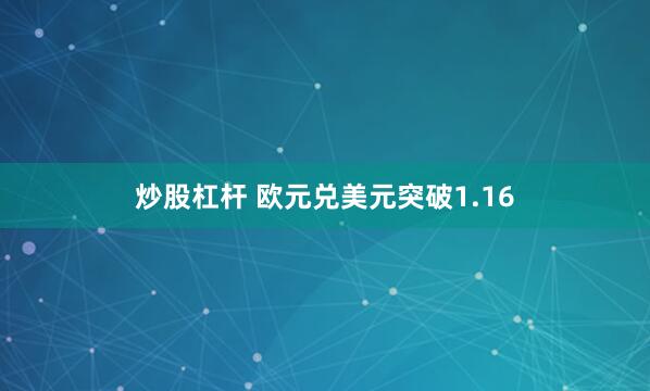 炒股杠杆 欧元兑美元突破1.16